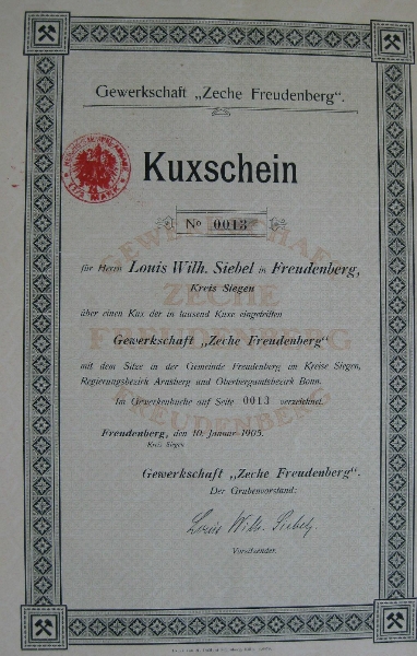 Gewerkschaft \"Zeche Freudenberg\", Freudenberg, 1905