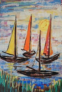 Rudolf Fehling (1905-1989), "Segelboote", Tempera auf Papier (undatiert) , © Siegerlandmuseum im Oberen Schloss).