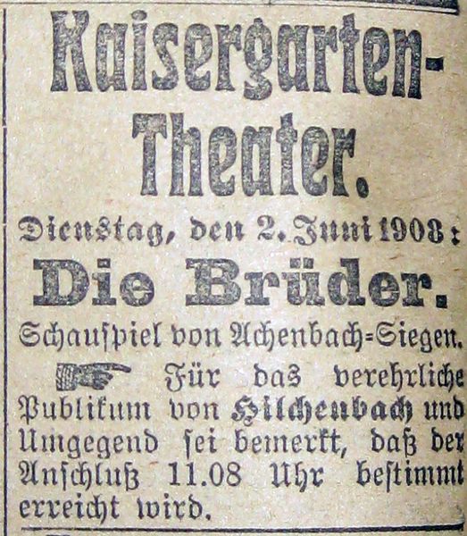 Quelle: Siegener Zeitung, 2. Juni 1908